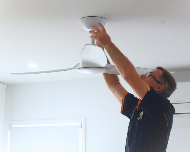 Ceiling fan being installed