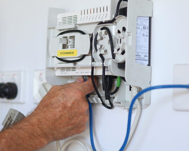 Data cable being terminated at the NBN connection box